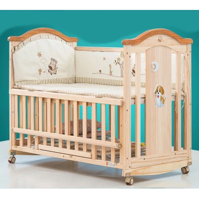 Hotselling pine wood adult baby crib baby swinging crib baby cradle with delicate graphics