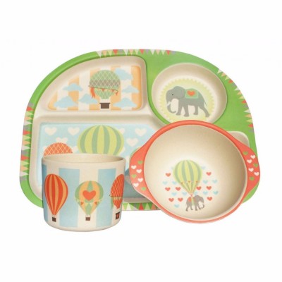 Eco friendly colorful bamboo fiber square dinner bowl plate set for kids