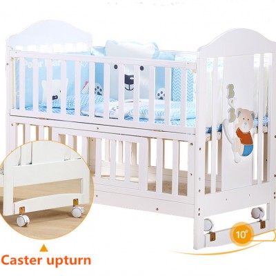 With universal wheels and big storage space kids bedroom furniture wooden white painting baby christmas crib sets