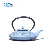 0.8L Blue Wholesale Chinese Enamel Cast Iron Bamboo Tetsubin&Teapot