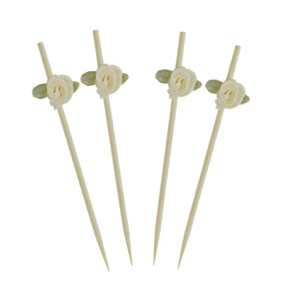 Food Grade Wooden Flower Bead Bamboo Cocktail Picks Skewers Stick