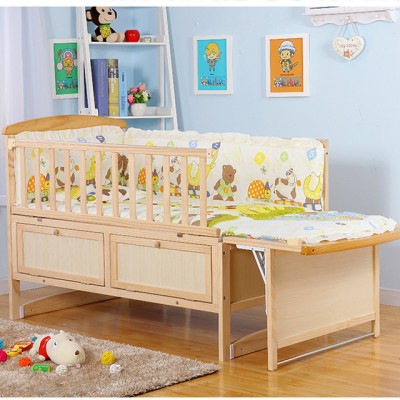 Pine natural wooden material double cot bed models /bed can extendable