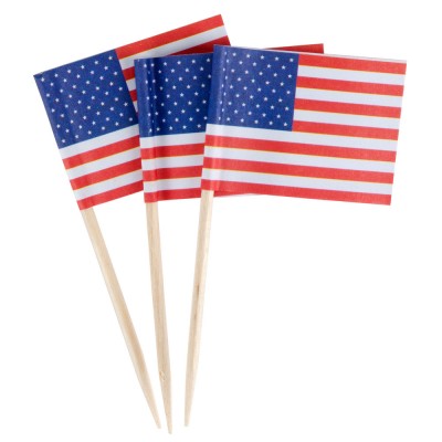 Modern Unique Table sets USA Cake Flags, Birch Wood Flag Toothpick Sticks