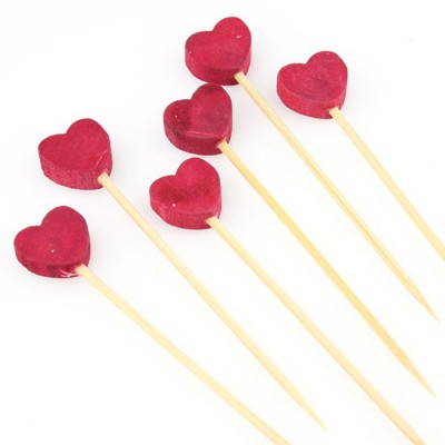 Food Grade Bamboo Decorative Heart Bead Picks Skewers Stick