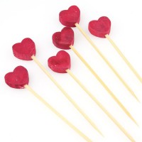 Food Grade Bamboo Decorative Heart Bead Picks Skewers Stick